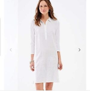 J. Jill Linen Embroidered White Shirt Dress Mixed Media Button Women Small Boho